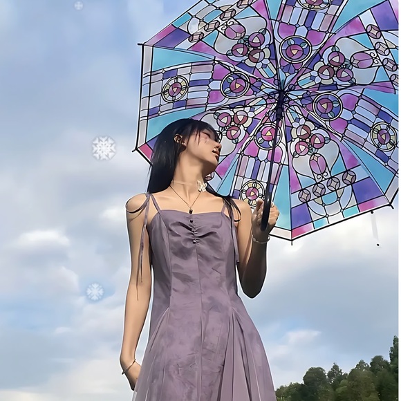 Hand-painted Stained Glass Inspired Automatic Clear Umbrella - Picture 4 of 8